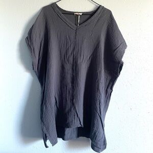 Blue gauze v-neck top